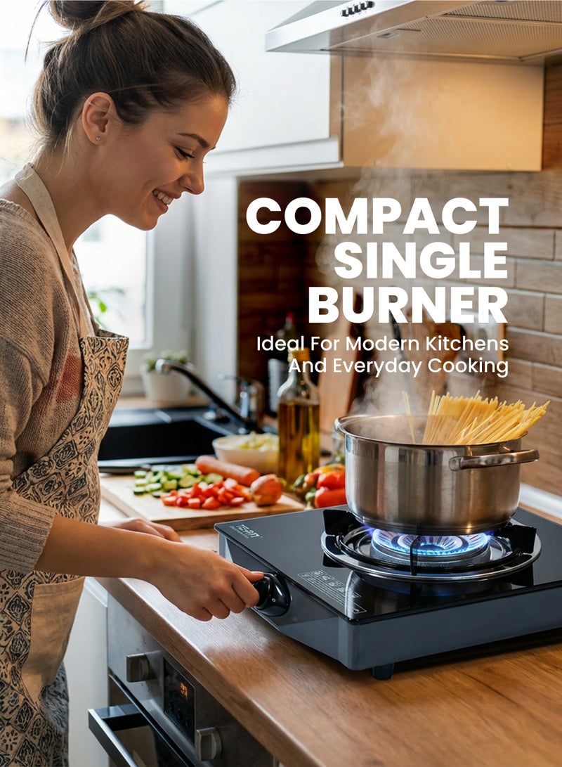 TEAM Single Burner Gas Cooker with Automatic Ignition, Toughened Glass Top, Whirlwind Flame Design, Portable LPG Stove for Kitchen & Outdoor Cooking - Image 2